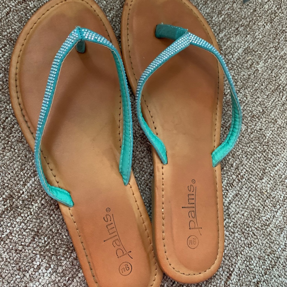 Palms sparkly blue flip flops